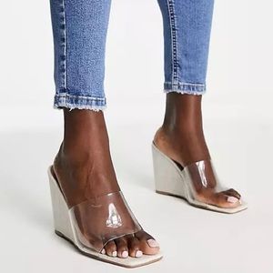 Size 7 ASOS Design True High Clear Wedge Mules